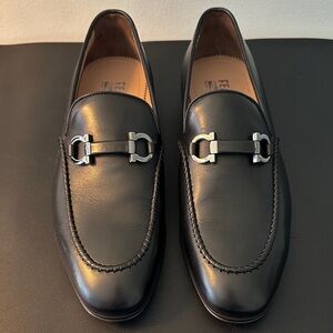 Salvatore Ferragamo Black Leather Slip-On Loafers